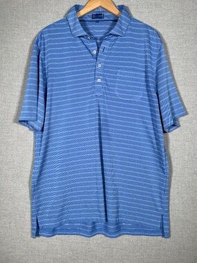 Stitch Golf Polo Mens L Blue Stripe Pinehurst Logo Performance Shirt Pocket